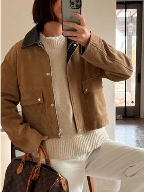 🔥🔥🔥 Massimo Dutti Contrast Brown Suede Leather Jacket size XS